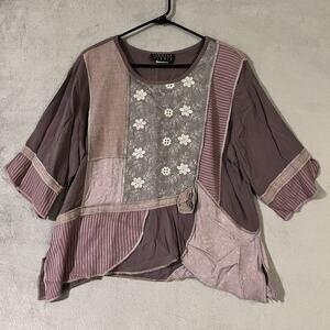 Vintage Spencer Alexis Patchwork Lagenlook Top Womens Sz 16 L/XL USA